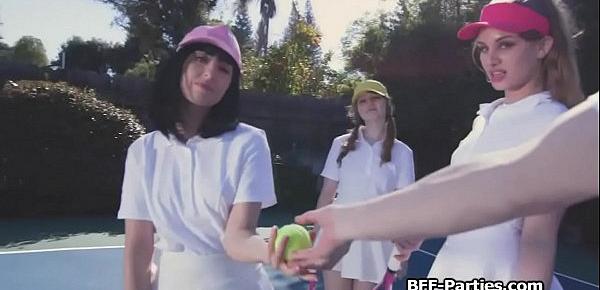 Foursome with kinky teens at the tennis court